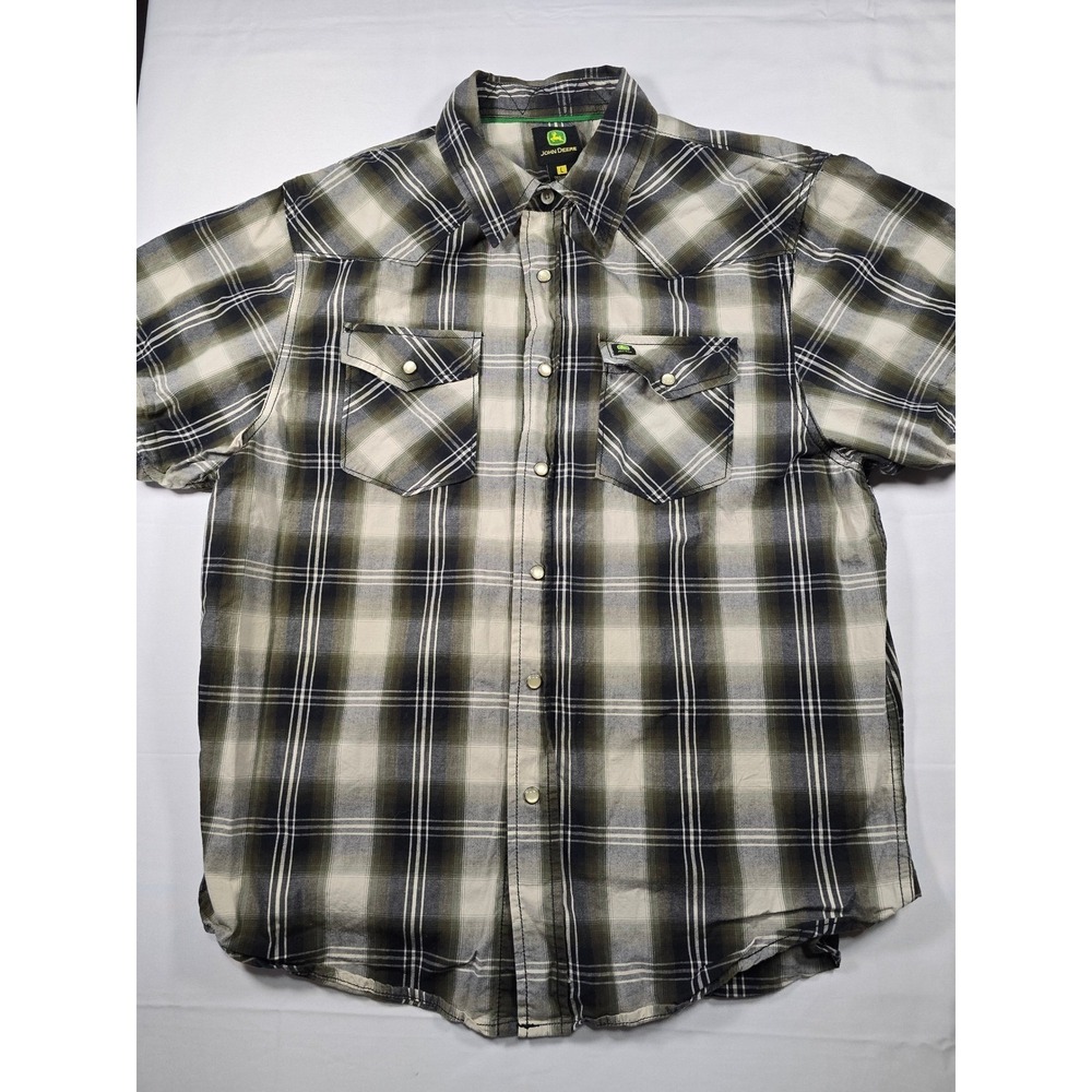 John Deere Pearl Snap Western Shirt Large‎ Ranch Cowboy Men's